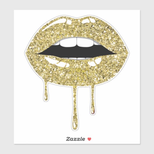 Gouden Luxe Glam Faux Glitter Drip Dripping Lips Sticker (Vel)