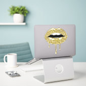 Gouden Luxe Glam Faux Glitter Drip Dripping Lips Sticker (Laptop op bureau)