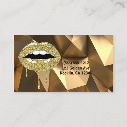 Gouden Luxe Glam Glitter Druppelende Lippen Make-u Visitekaartje (Achterkant)