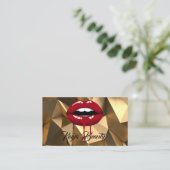 Gouden Luxe Glam Red Drip Druppelende Lippen Make- Visitekaartje (Staand voorkant)