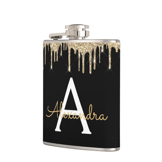 Gouden Luxe Glitter Glam Monogram Naam Heupfles (Links)