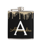 Gouden Luxe Glitter Glam Monogram Naam Heupfles (Voorkant)