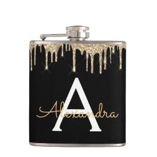 Gouden Luxe Glitter Glam Monogram Naam Heupfles
