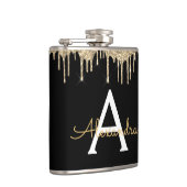 Gouden Luxe Glitter Glam Monogram Naam Heupfles (Rechts)