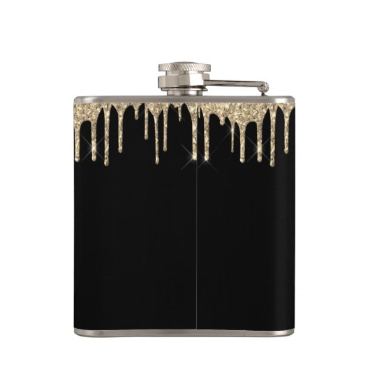 Gouden Luxe Glitter Glam Monogram Naam Heupfles (Achterkant)