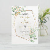 Gouden luxe groen bloemenchique elegante bruiloft kaart (Staand voorkant)