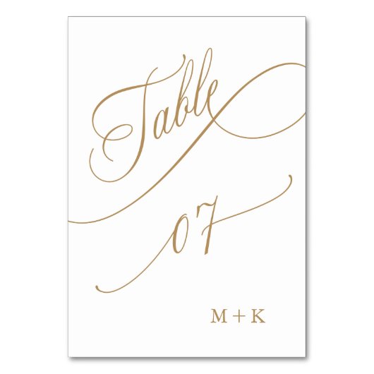 Gouden Luxe Kalligrafie Bruiloft Nummer 7, Kaart (Voorkant)