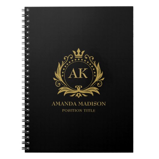 Gouden Luxe Kroon Monogram   Notitieboek (Voorkant)