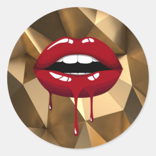 Gouden Luxe Nep Glitter Rode Drip Druppelende Lipp Ronde Sticker