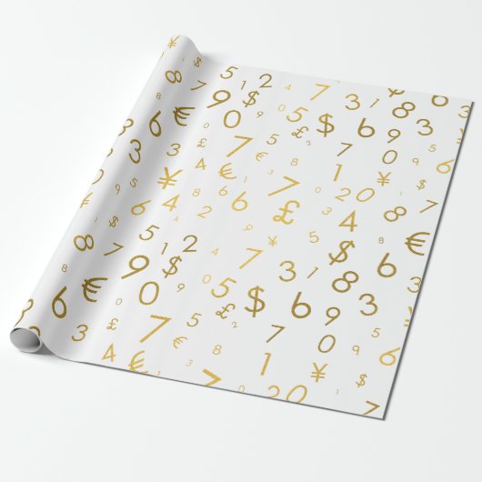 Gouden luxe nummers & valutasymbolen Patroon Cadeaupapier (Uitgerold)