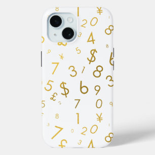 Gouden luxe nummers & valutasymbolen Patroon iPhone 15 Case
