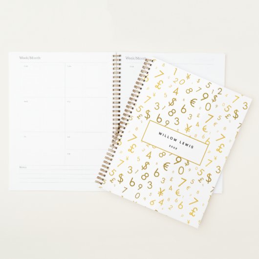 Gouden luxe nummers & valutasymbolen Patroon Planner (Display)