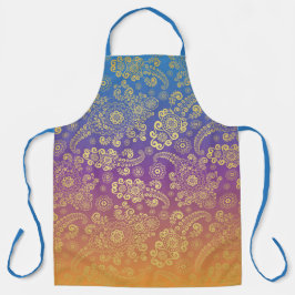 Gouden Luxe Paisley op Blauw, Paars en Oranje Schort
