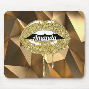 Gouden Luxe Schoonheid Glitters Glibberende Lippen Muismat