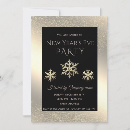 Gouden luxe sneeuwvlokken oudejaarsfeest kaart (Voorkant)
