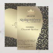 gouden luxedamast tiara Quinceañera Invi Kaart (Voorkant / Achterkant)