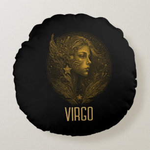 Gouden Maagd klassiek sterrenbeeld zwart Rond Kussen
