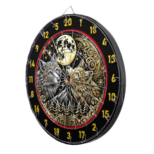 Gouden Maan benadrukt de wilde geest van de wolf Dartbord (Voorkant Rechts)
