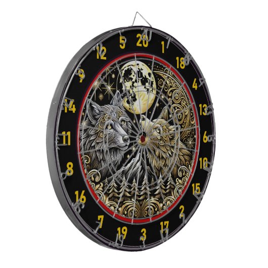 Gouden Maan benadrukt de wilde geest van de wolf Dartbord (Voorkant Links)