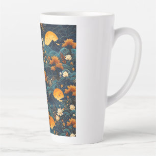 Gouden Maan Berg Nachtelijke Hemel Lotus Bloemmoti Latte Mok