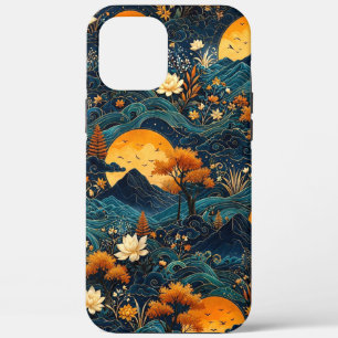 Gouden Maan Berg Nachtelijke Lucht Lotus Bloemmoti Case-Mate iPhone Case