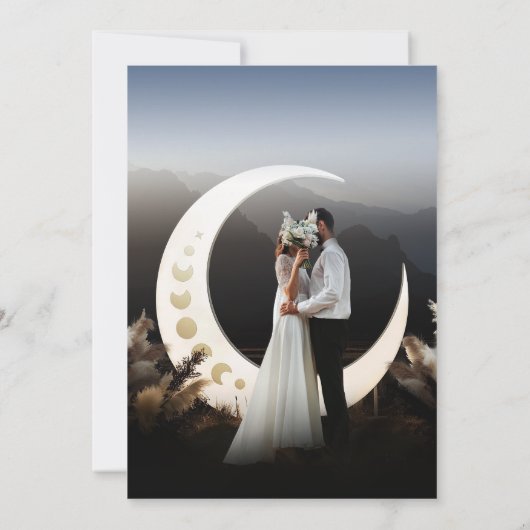 Gouden Maan Blauw Hemelse Bruiloft Uitnodiging (Achterkant)