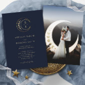 Gouden Maan Blauw Hemelse Bruiloft Uitnodiging