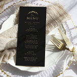 Gouden Maan Bruiloft Menu<br><div class="desc">Transformeer uw eetervaring met de "Gold Moon Wedding Menu Kaart",  ingesteld tegen een rijke zwarte achtergrond. De gouden hemelelementen,  vergezeld van de stijlvol eenvoudige aanpasbare initialen,  brengen een vleugje magie in uw tafelinstellingen. Maanfasen zorgvuldig geïntegreerd in het ontwerp verhogen de eetervaring,  symboliseert de gevarieerde gangen van uw hemelse viering.</div>