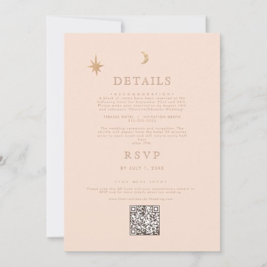Gouden Maan Celestial Boho Bruiloft QR Code Kaart (Achterkant)