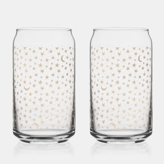 Gouden Maan en Sterren Nachthemel Blikvorm Glas (Voorkant)