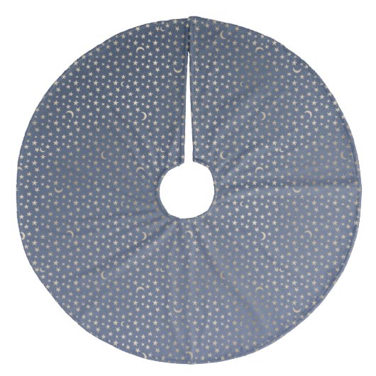 Gouden Maan en Sterren Nachthemel Fleece Kerstboom Rok (Voorkant)