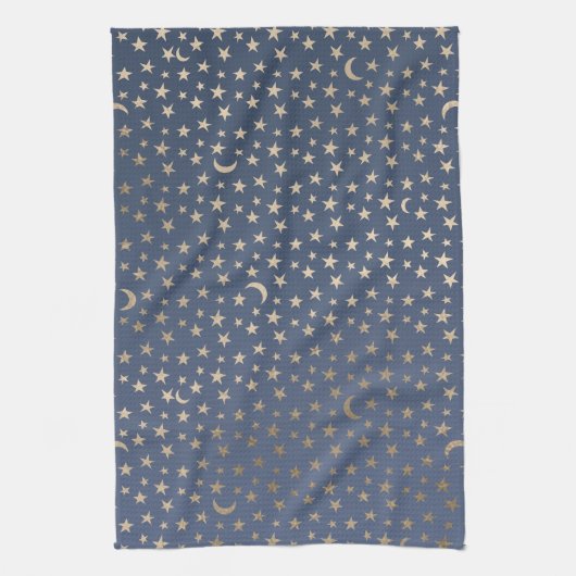 Gouden Maan en Sterren Nachthemel Theedoek (Verticaal)