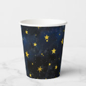 Gouden Maan en Sterren op Donkerblauw Marmer Papieren Bekers (Achterkant)