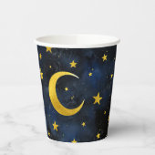 Gouden Maan en Sterren op Donkerblauw Marmer Papieren Bekers (Links)