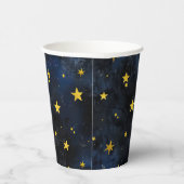 Gouden Maan en Sterren op Donkerblauw Marmer Papieren Bekers (Rechts)