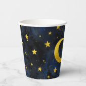 Gouden Maan en Sterren op Donkerblauw Marmer Papieren Bekers (Voorkant)