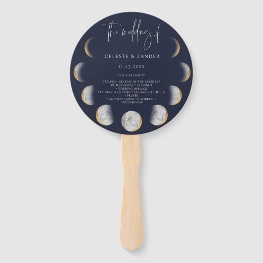 Gouden Maan Fases Huwelijksprogramma Handwaaier (Voorkant)