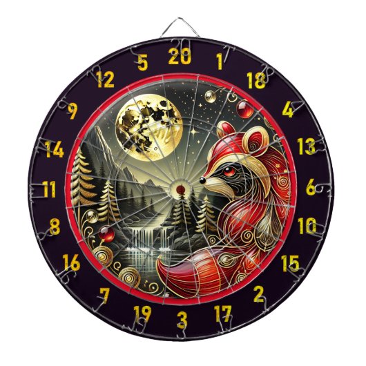 Gouden Maan Hoogtepunten Bold Red Raccoon Dartbord (Voorkant)