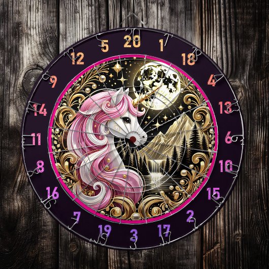 Gouden Maan Hoogtepunten Majestueuze Roze Eenhoorn Dartbord