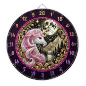 Gouden Maan Hoogtepunten Majestueuze Roze Eenhoorn Dartbord (Voorkant)