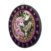 Gouden Maan Hoogtepunten Majestueuze Roze Eenhoorn Dartbord (Voorkant Rechts)