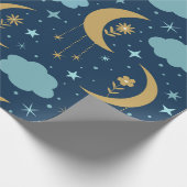 Gouden Maan met bloemen en wolken Cadeaupapier (Hoek)
