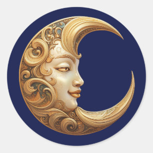 Gouden Maan met Gezicht, Hemels Ronde Sticker