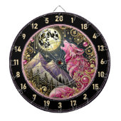 Gouden Maan Omhelst De Elegantie Van Roze Wolf Dartbord (Voorkant)