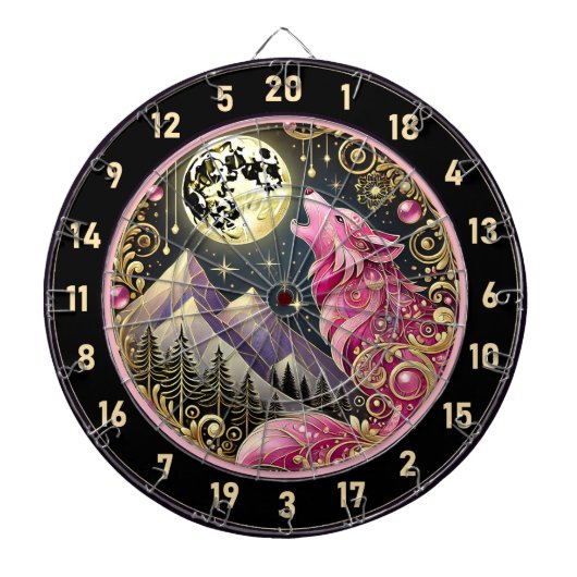 Gouden Maan Omhelst De Elegantie Van Roze Wolf Dartbord (Voorkant)