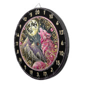 Gouden Maan Omhelst De Elegantie Van Roze Wolf Dartbord (Voorkant Rechts)