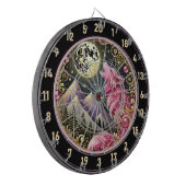 Gouden Maan Omhelst De Elegantie Van Roze Wolf Dartbord (Voorkant Links)