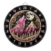 Gouden Maan Omhelst De Elegantie Van Roze Wolf Dartbord (Voorkant)