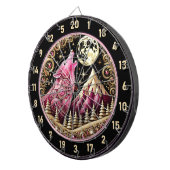 Gouden Maan Omhelst De Elegantie Van Roze Wolf Dartbord (Voorkant Rechts)