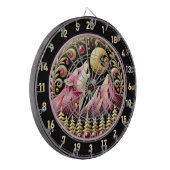 Gouden Maan Omhelst De Elegantie Van Roze Wolf Dartbord (Voorkant Links)